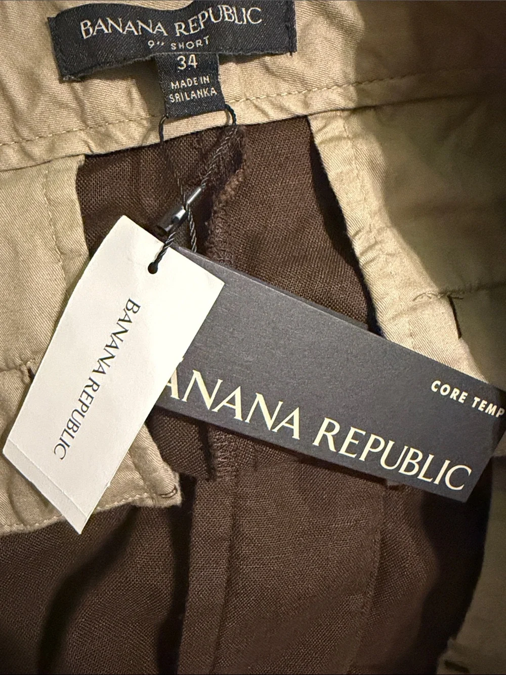 Banana Republic Men's 9’’ Core Temp Linen Blend Shorts New Brown Size 34